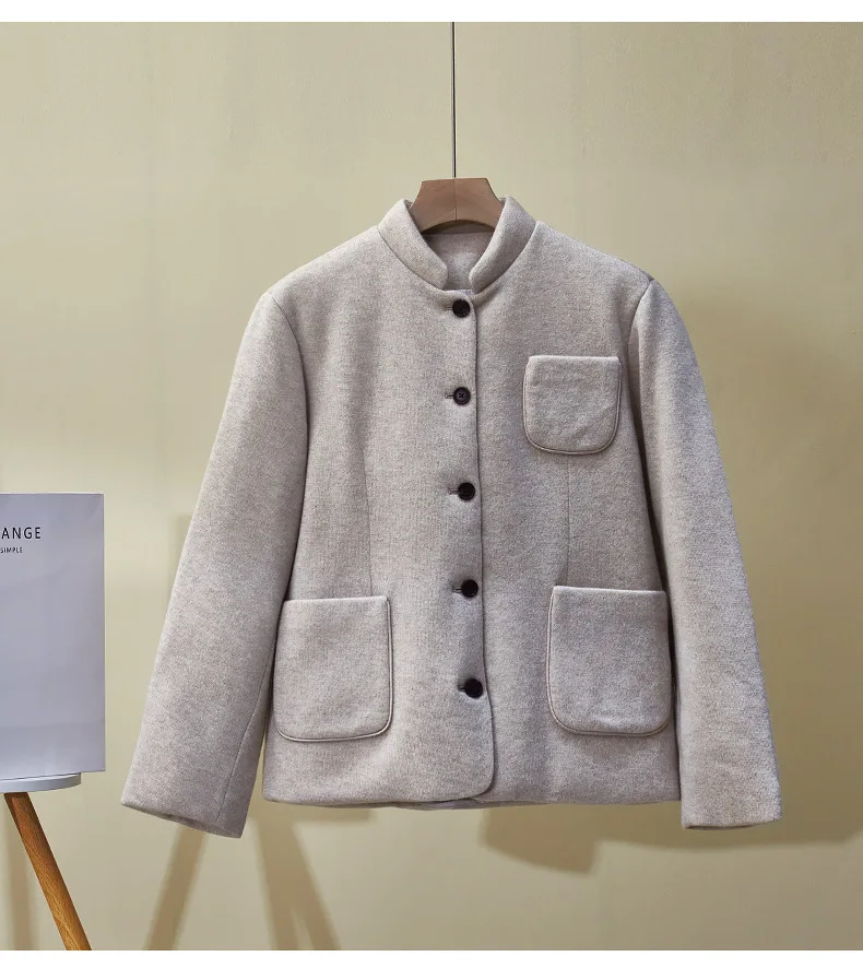 Piumino invernale da donna nuovo colletto allentato tasca con bottoni caldo piumino d'oca in cashmere