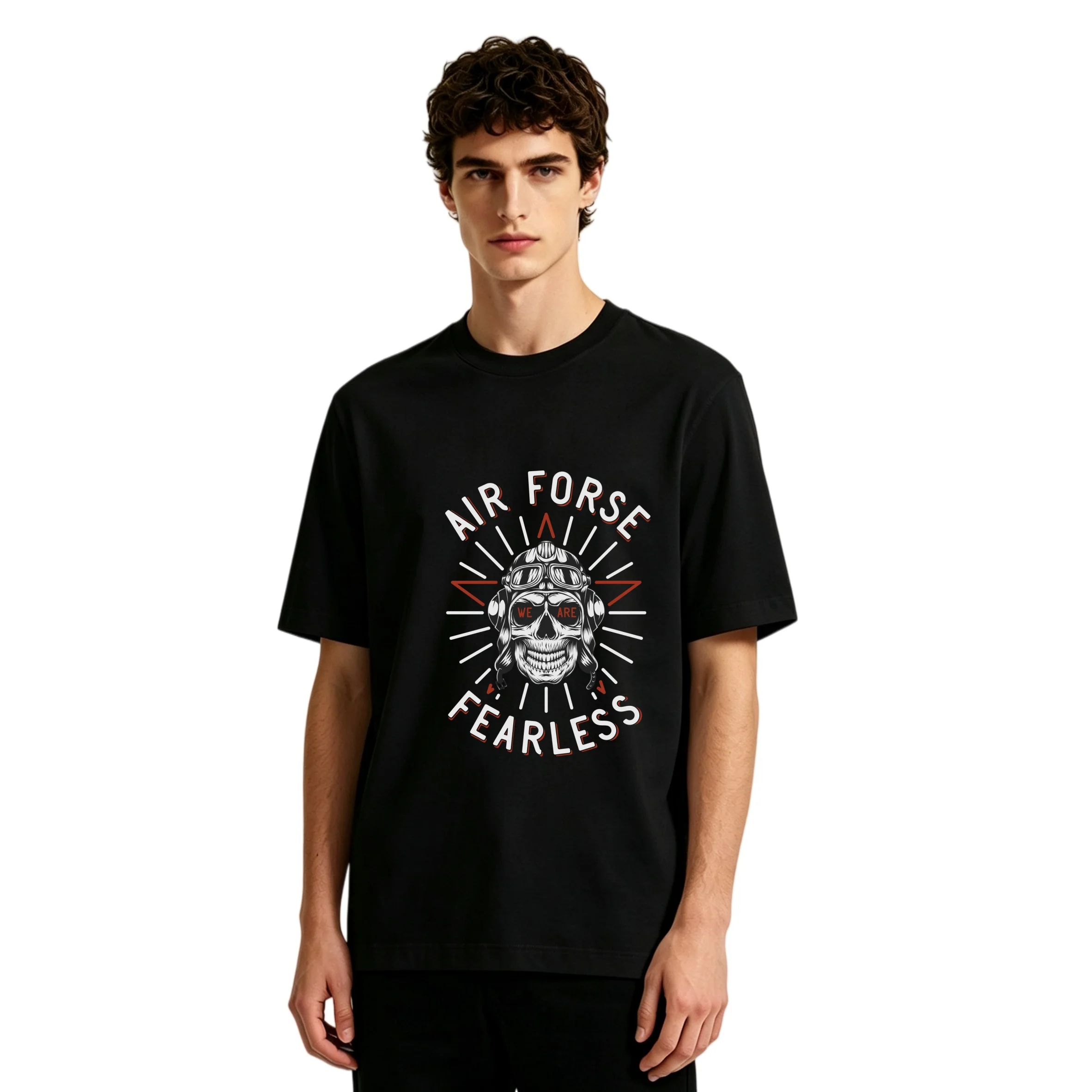 T-shirt décontracté à manches courtes pour homme, imprimé crâne Air Force Fearless, streetwear, nouvelle collection 2026