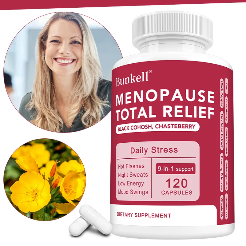 

Многофункциональная травяная добавка 9-в-1 для женщин в период менопаузы - капсулы для гормонального баланса при ночной потливости, приливах жара и перепадах настроения, веганская.