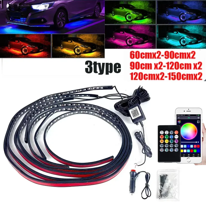 

RGB Flexible Car Underglow Light Strip 12V LED Underbody Ambient Light With App Control Neon Auto Decorative Atmosphere Lamps