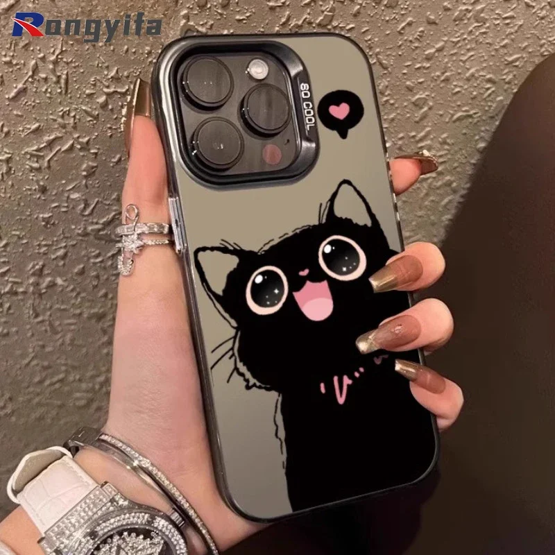 Cute Black Cat Phone Case For Tecno Spark 20 10 Pro Plus 20C 10C 9 8 8C 7 7T 6 4 Go 2024 POP 8 6 7 Camon 30 20 Pro 15 12 Cover