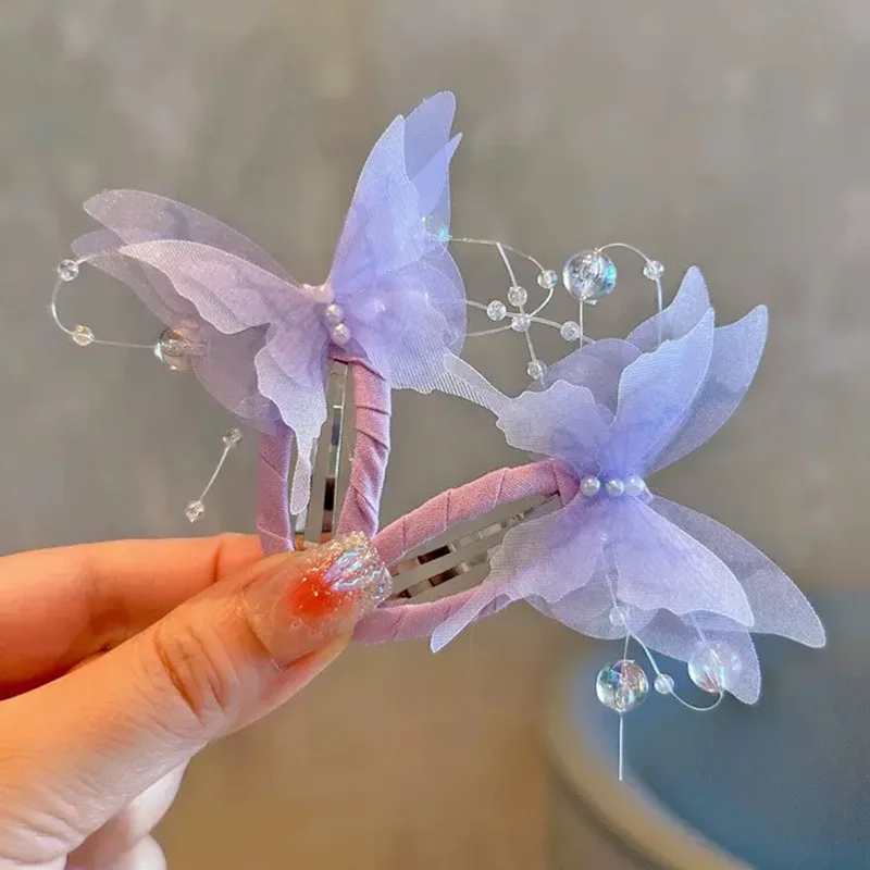 2Pcs/Set Children's Beautiful Gradient Butterfly BB Hair Clips Butterfly Wings Princess Hairs Accessories Girl Not Hurt Hairpins