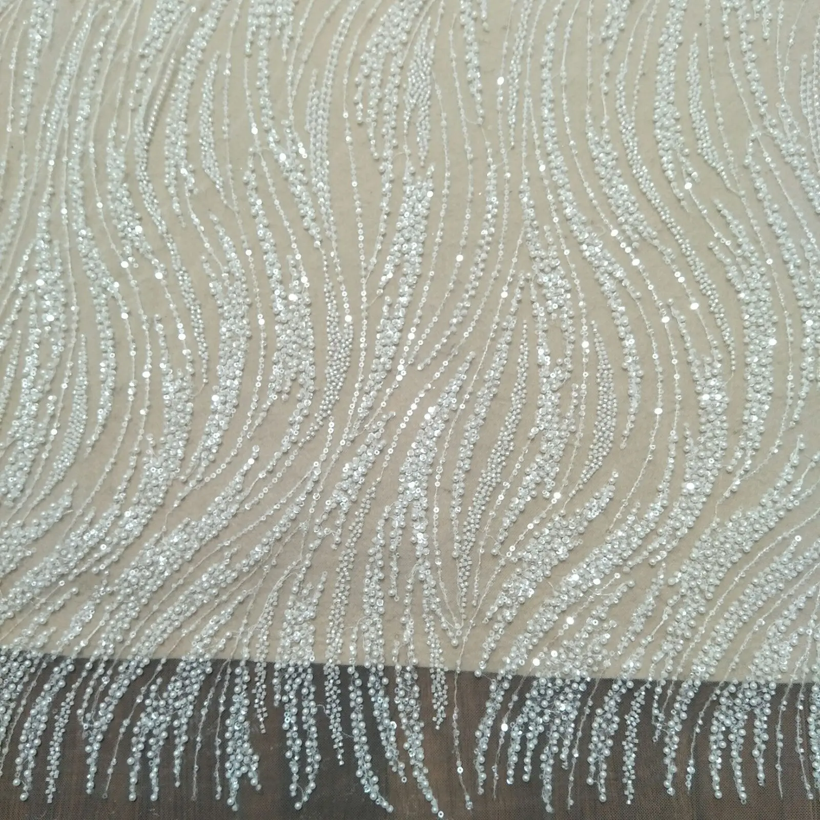 bridal fashion wedding beading dress lace fabric 130cm width sequins fabric sell by yard