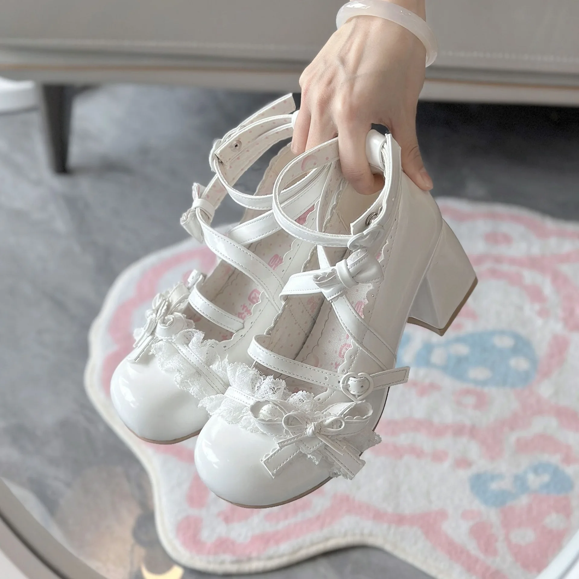 Zapatos Lolita Mary Jane, nuevos zapatos de tacón alto con bonito lazo para mujer, zapatos individuales de tacón de princesa, zapatos de tacón de cuero para primavera y otoño