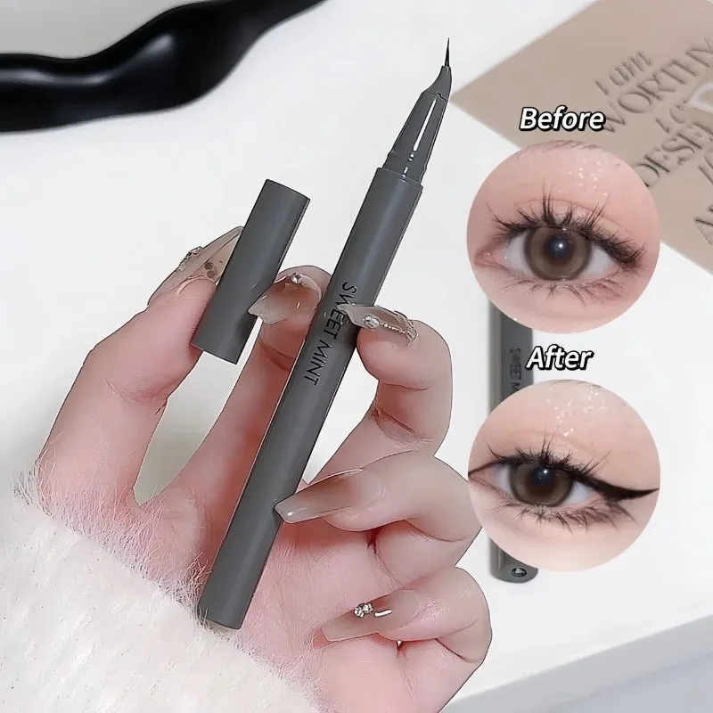 Gebogener Eyeliner-Stift, ultrafein, schnell trocknend, flüssiger Eyeliner, einfach aufzutragen, Lying-Silkworm-Stift, Schwarzbraun, für die unteren Wimpern, Augen-Make-up – Detail 3