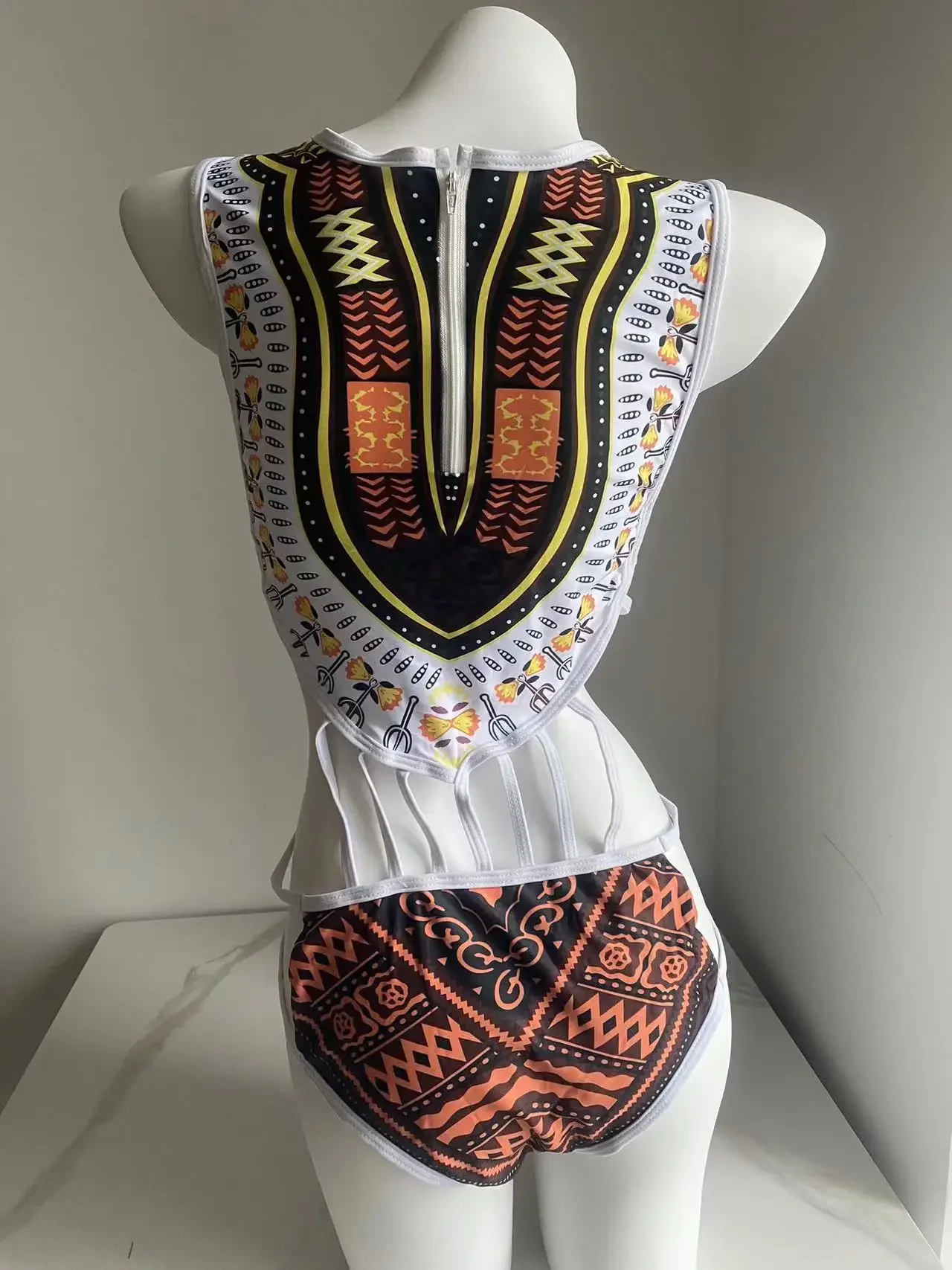 Hot Selling African Women Ethnic Fringe Design Swimwear One Piece Monokini Hollow Out Backless Swimsuit Yellow White Plus Size