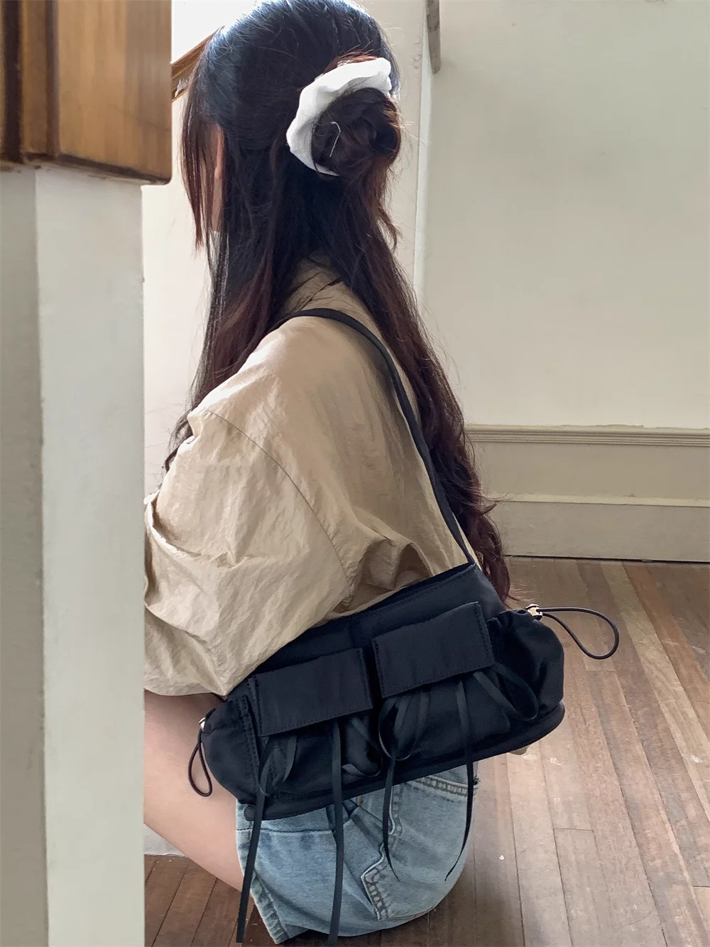 Casual High-capacity Shoulder Bag Simple Solid Pockets Designed Totes For Women 2024 Summer Canvas Handbag Travel Bolsas