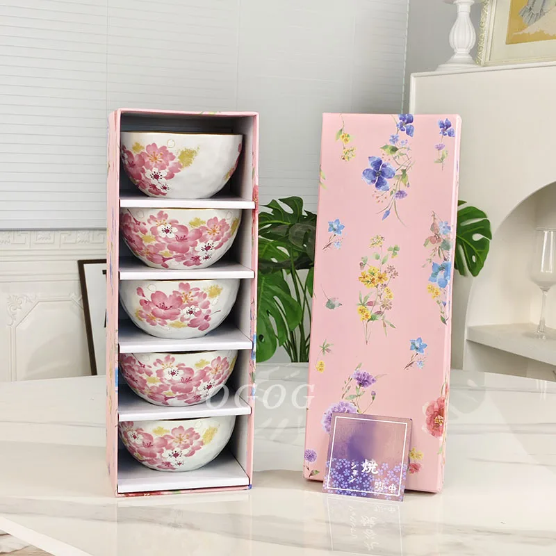 

4.5 Inch Bone China Rice Bowl Japanese Watercolor Floral Pattern Blue Cherry Blossom Design Home Tableware