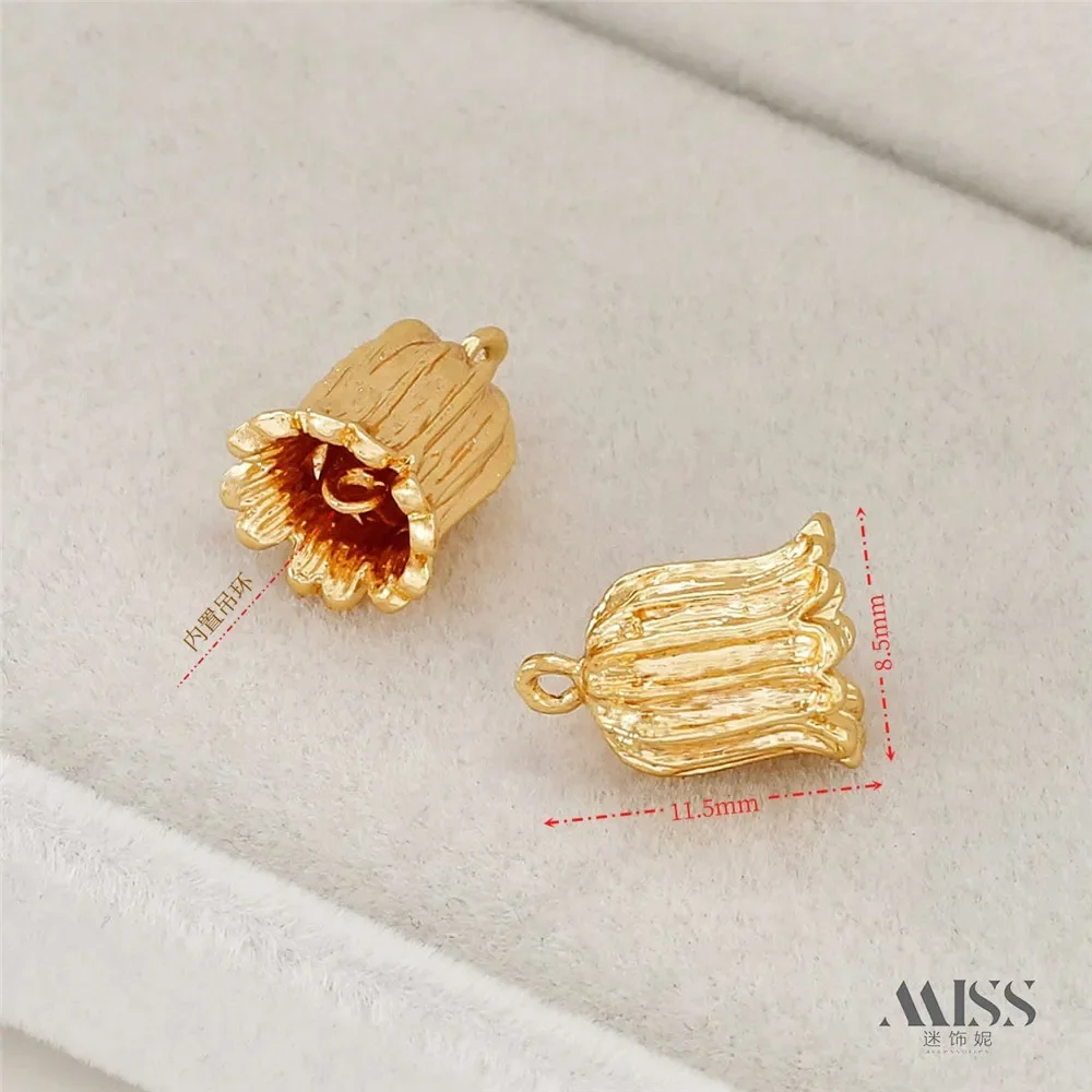 

14K Bag Gold Bell Orchid Tassel Flower Hat Double Hanging Connection DIY Earrings Hanging Accessories