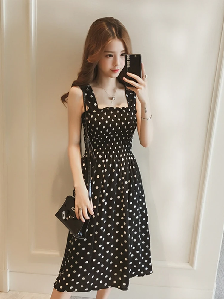 2024 Summer Befree Beach Long Vintage Dots Casual Ruffles Elegant Maxi Strap Camis Silky 5XL Dress Vestidos Sexy Women