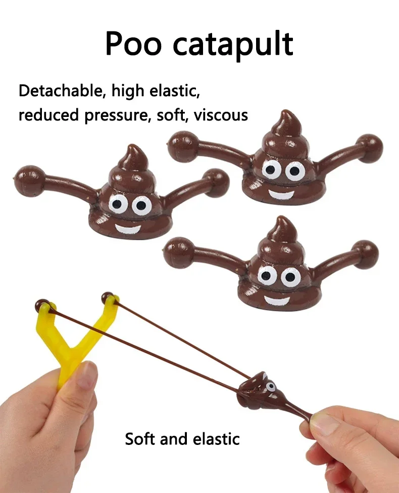 Funny Shooting Slingshot Prank Fake Squeeze Poop Poo Game Antistress Children's Day Stress Relief Toy Kids Birthday Party Gift
