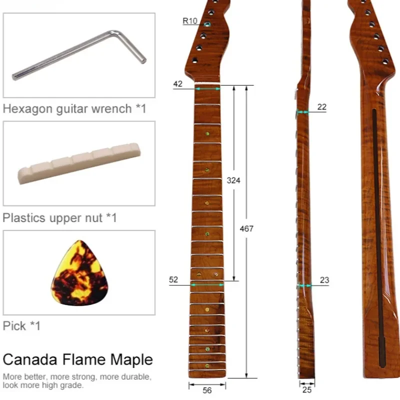 Electric Guitar ST Handle 21 Pins Integrated Tiger Pattern Baked Maple Bright 5.6 Wide Neck DIY Modified Guitar Handle