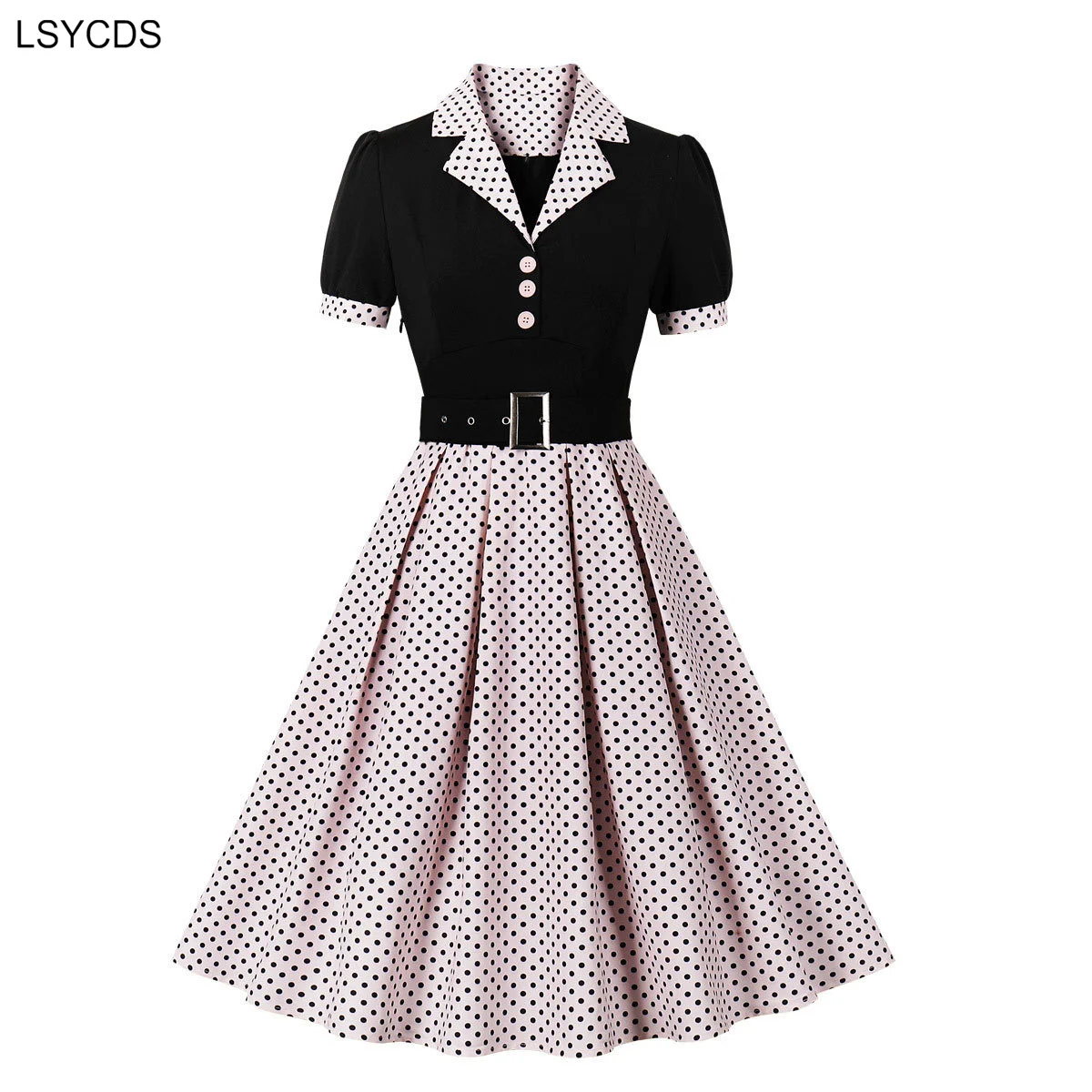 Lsycds cintura alta com cinto manga curta feminino verão vestido vintage ponto listrado opção impressão plissado elegante 50s pinup retro vestido