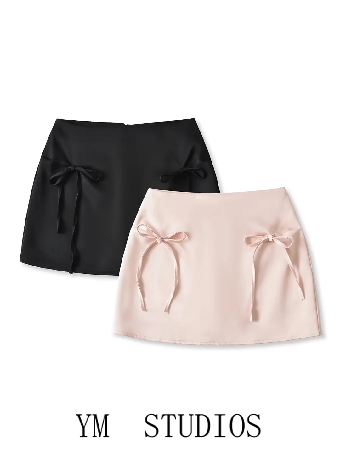 Sweet And Spicy High Waist A-Line  Skirt with Inner  And  Knot Design Women's Anti-Light Short Skirt