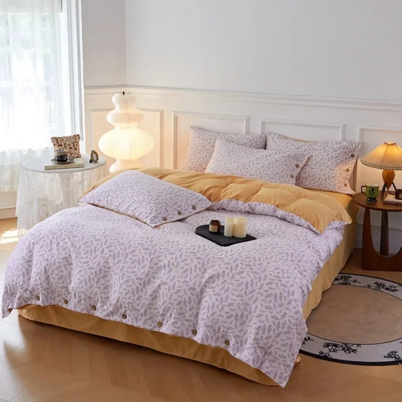 

2025 new small floral button model pastoral four-piece set non-cotton pure cotton Japanese washed cotton four-piece set