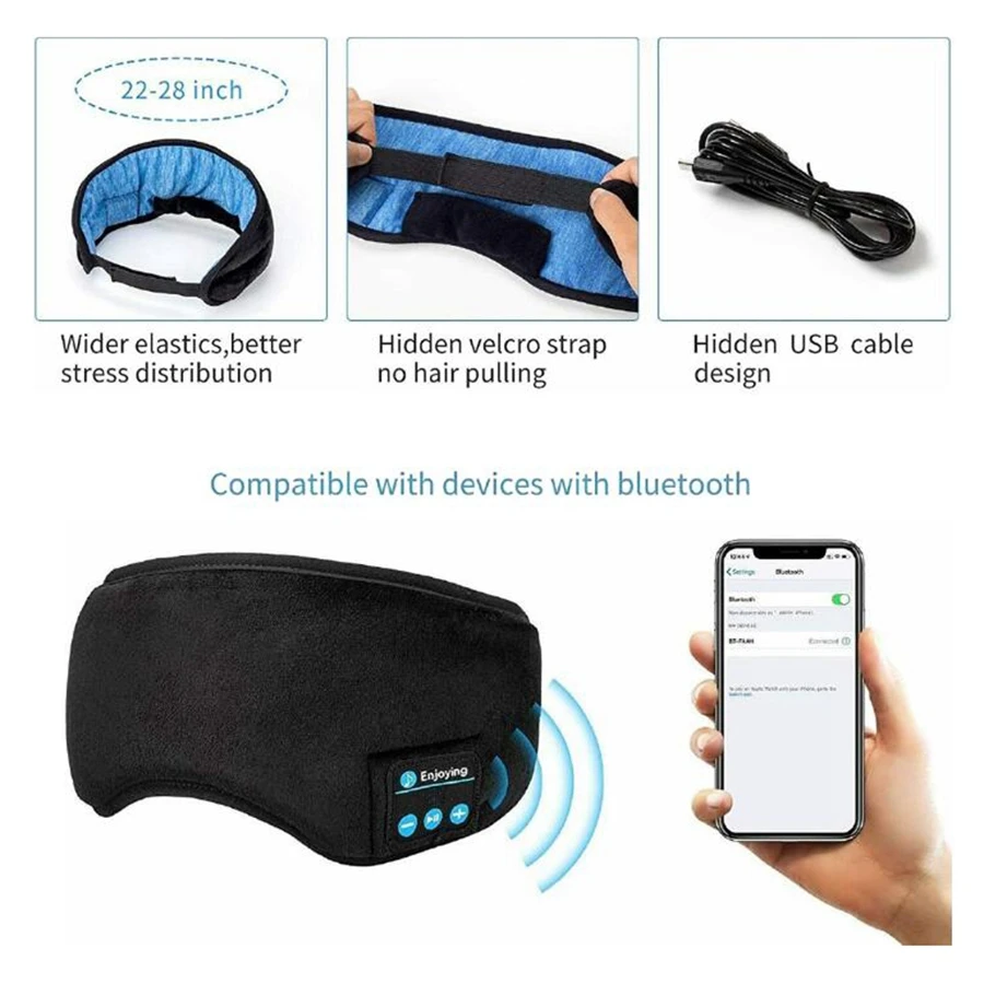 Cuffie per dormire maschera per gli occhi Bluetooth, cuffie Bluetooth 5.0 senza fili cuffie per dormire da viaggio con musica maschera per dormire