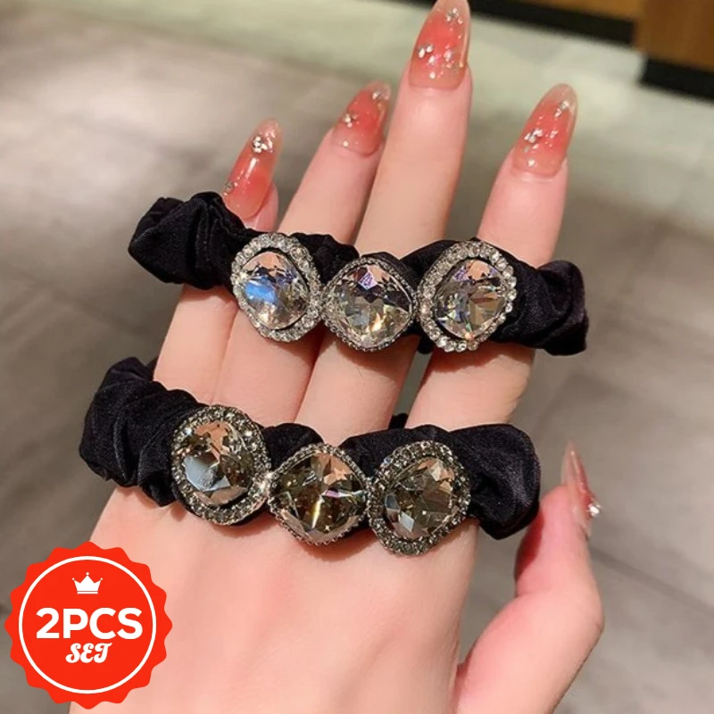 

2Pcs/set New Fashionable Rhinestone Hair Tie,Small Intestine Headband With Temperament, Ponytail Hair Elastic Hair Accessories