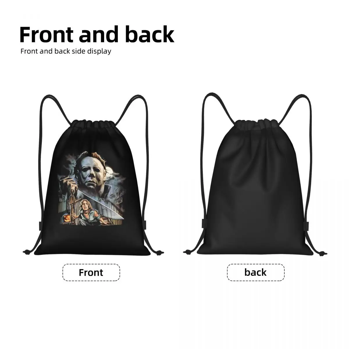 Michael Myers Knives Mochila para Homens e Mulheres, Scary Movie Drawstring Bag, Dobrável, Ginásio, Esportes, Treinamento, Armazenamento, Mochila, Halloween