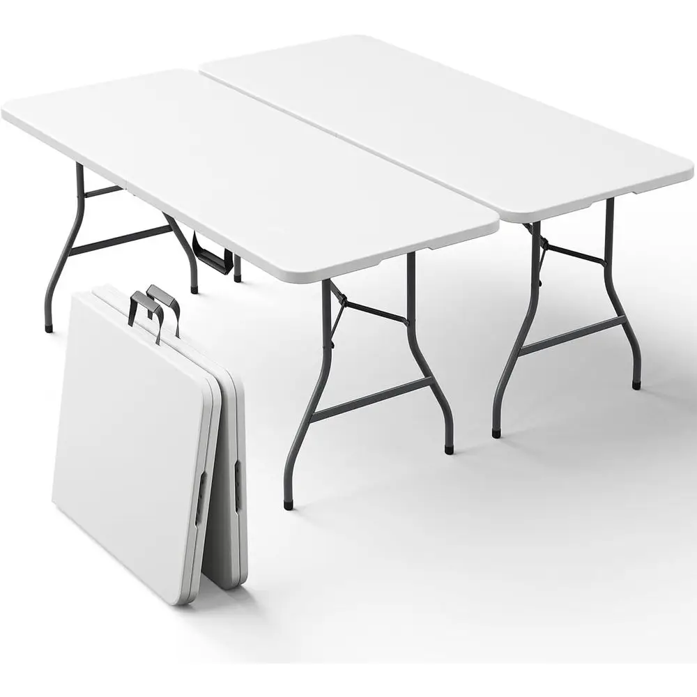 2 Pack 5ft Folding Table, Folding Picnic Table with Carrying Handle, Heavy Duty Fold-in-Half Portable Table for Weddings, Campin