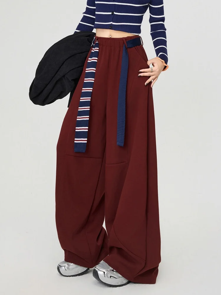 

Loose Women's Casual Pants High Waist Straight Leg Bend Knife Elastic Waist Red Elastic Band Autumn Winter New Style Slimming...