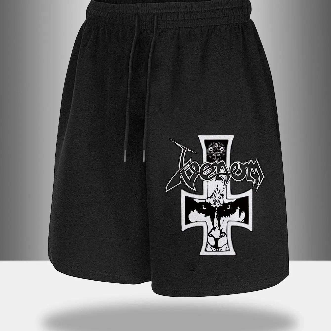 Heren Heavy Metal Band Patroon Trekkoord Shorts Zwart met Wit Punk/Heavy Rock Print Vintage Print Ademend