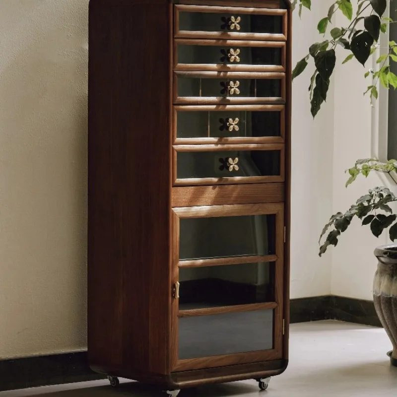 

North American black walnut solid wood floor-to-ceiling dental cabinet tea ware Wenwan jewelry storage cabinet drawer