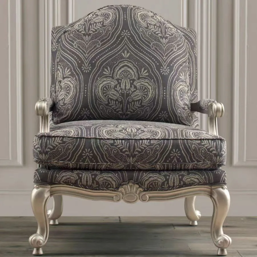 American rural light luxury solid wood fabric single sofa leisure tiger chair champagne gold high-end atmospheric living room fu
