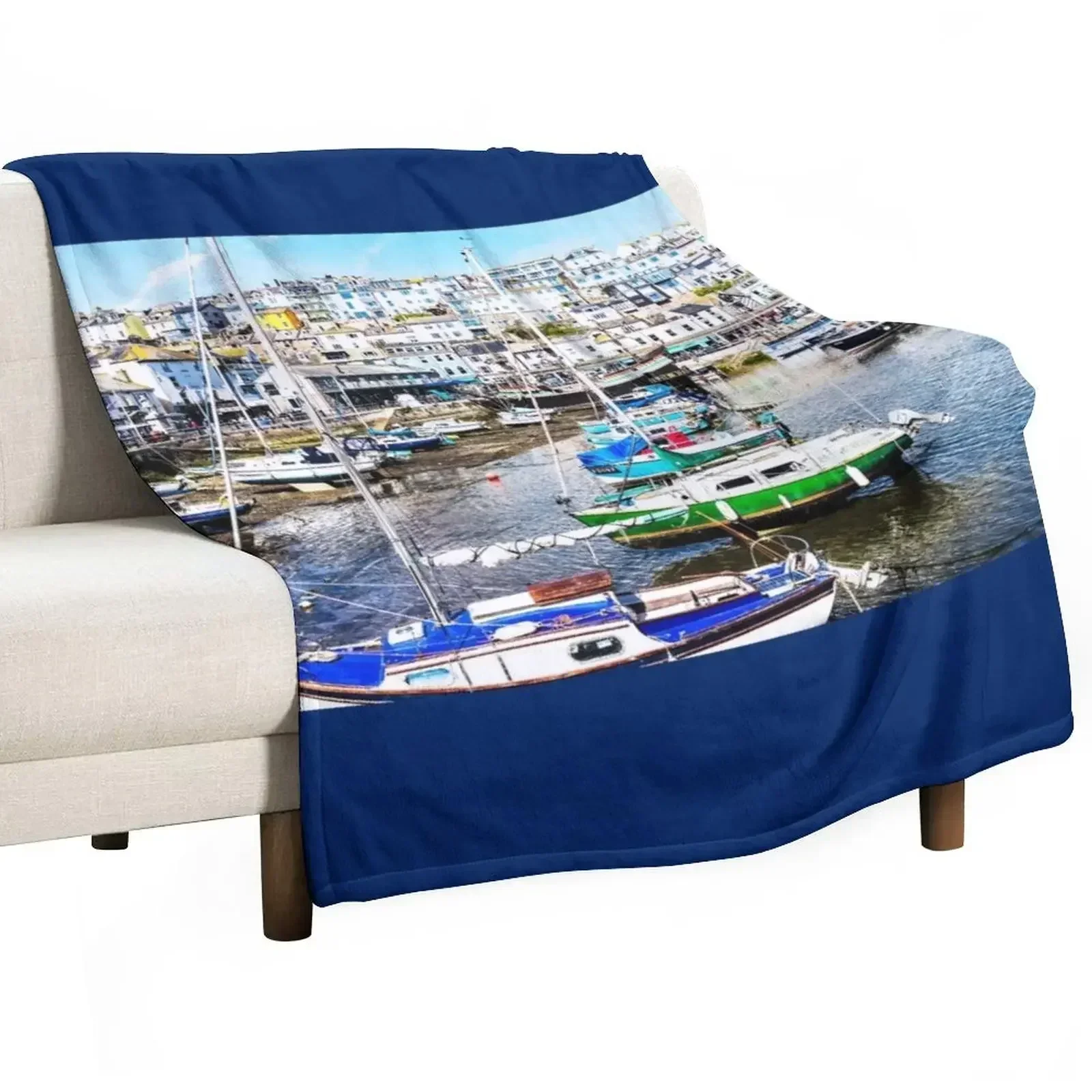 Brixham Harbour, Devon Throw Blanket for sofa Flannel Fabric Blankets