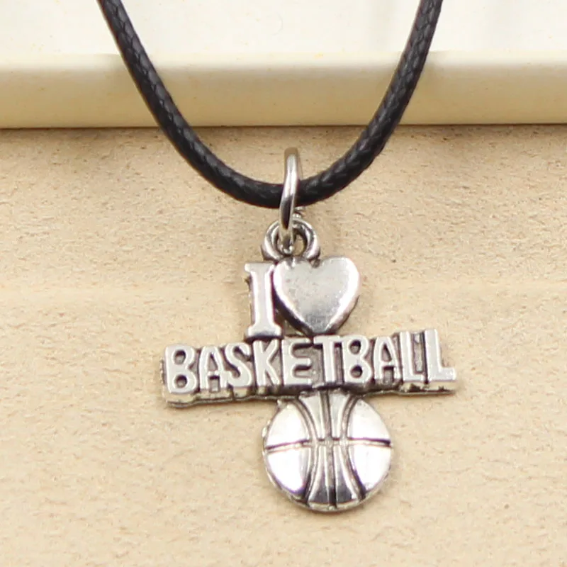 New Fashion Pendant I Love Basketball Necklace Choker Charm Black Leather Cord Factory Price Handmade Jewelry