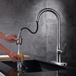 Nickel gebürstet Pull out Kitchen sink wasserhahn Ein Loch Einzigen handgriff Kalten heißer wasser Beliebte design Küche Tap Dual modus spray