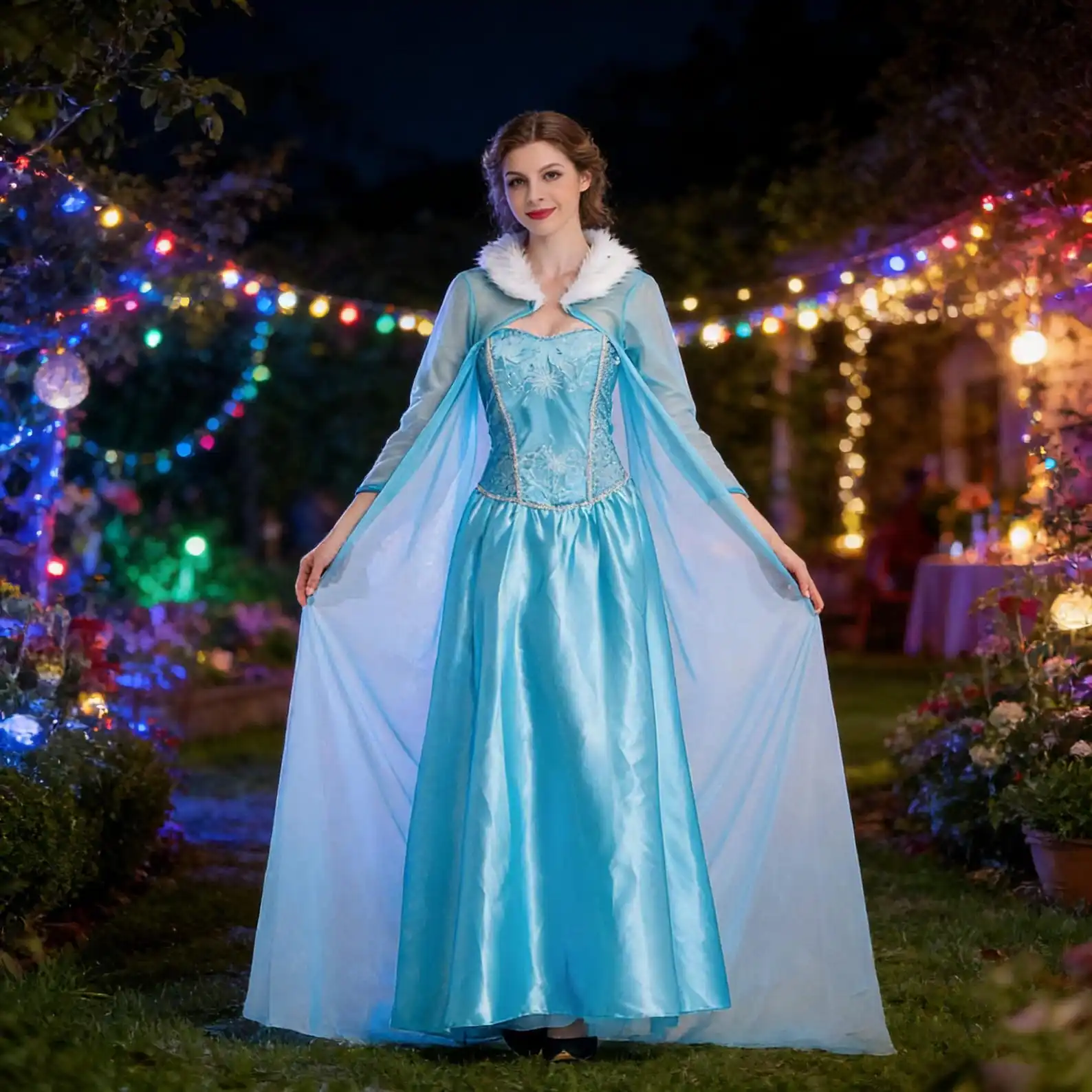 Neues Damen Flauschiges Blaues Prinzessinnenkleid Anime Cosplay Kostüm Elegantes Königinnen-Prinzessinnenkleid Frozen Elsa