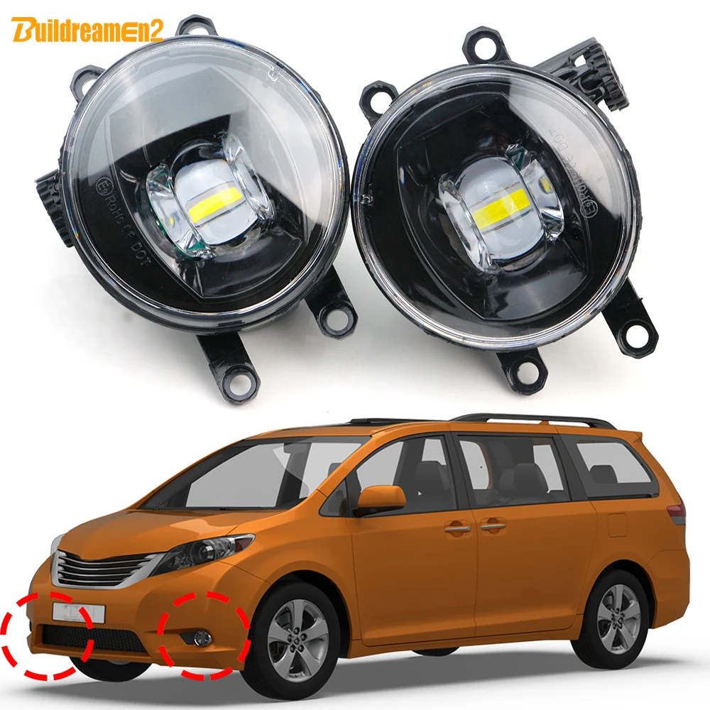 2 Pieces LED Lens Fog Light DRL For Toyota Sienna 2009-2020 30W 8000LM Car Right + Left Canbus Fog Lamp Daylight H11 12V