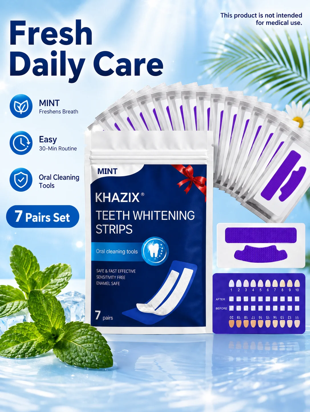 7 pairs Dental Care Strips Oral Hygiene Teeth Patch Fresh Breath Mouth Cleaning Strips for Daily Use
