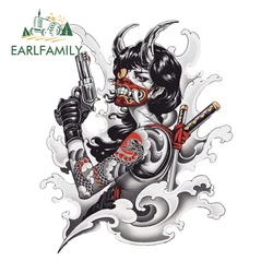 EARLFAMILY 13cm x 10.7cm Japan Geisha Samurai Car Sticker Prajna Mask Demon Tattoo Girl Decal JDM Car Trunk Helmet Stickers