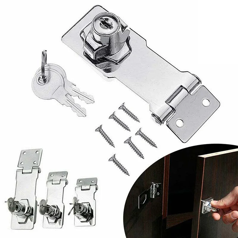 Heavy Duty Locking Hasp with Keys Padlock Cupboard Drawer Wooden Box Lock Self Locking Security Staple Hardware 2.5/3/4inch