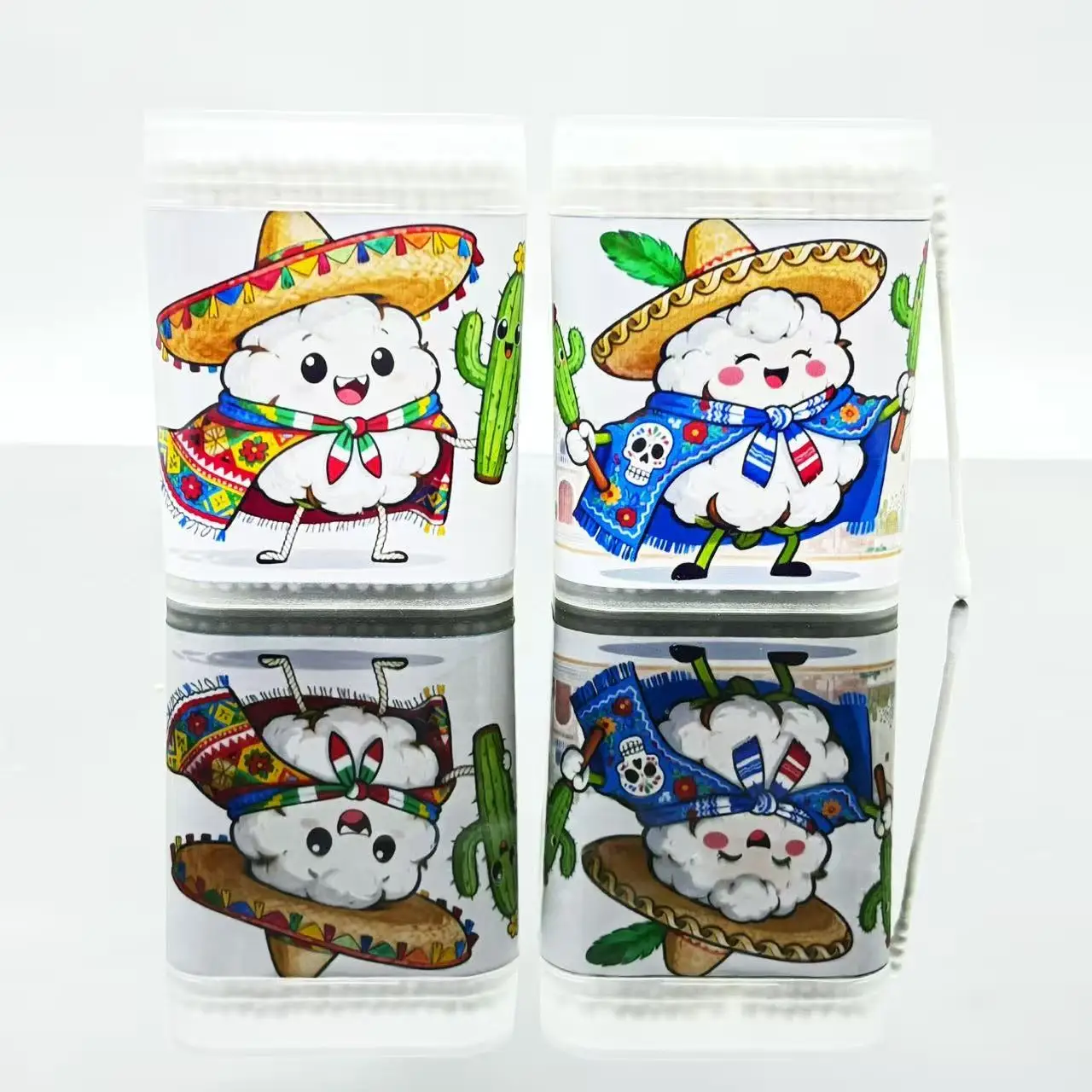 400개 멕시코 테마 양면 면봉, 창의적인 멕시코 시리즈 면봉, 흰색 얇은 원형 면봉