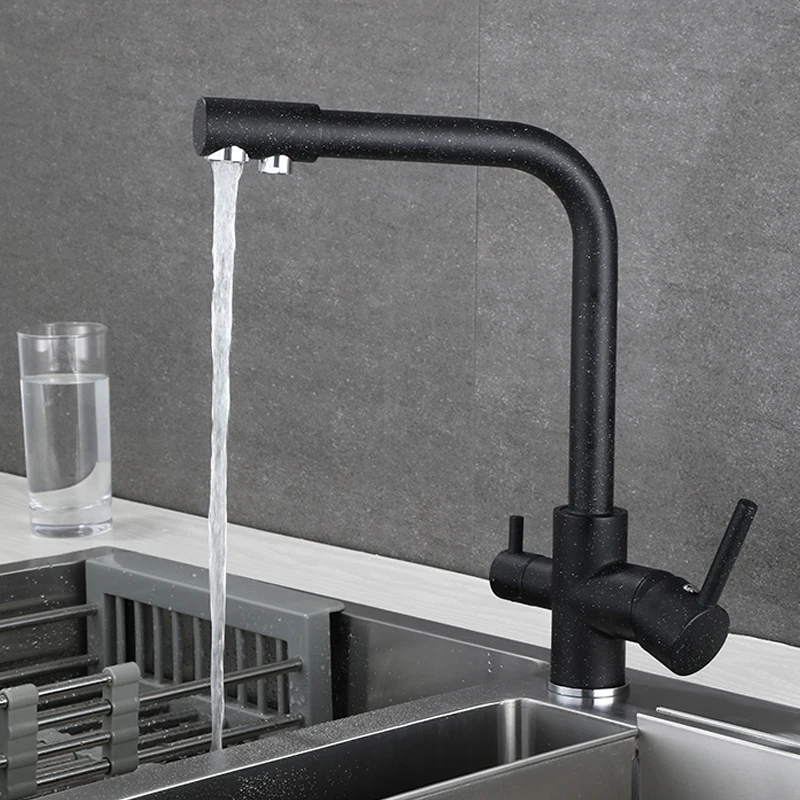 Kitchen Filtered Faucet Balck with Dot Brass Purifier Faucet Dual Sprayer Drinking Water Tap Vessel Sink Mixer Tap Torneira