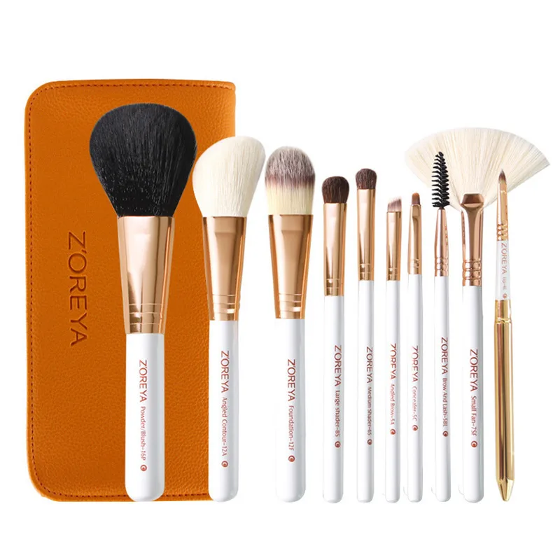 Zhuoya Beauty Tool Powder Rouge Oblique Eyebrow Concealer Full Of Eyelash Roll 10 Makeup Brush Set