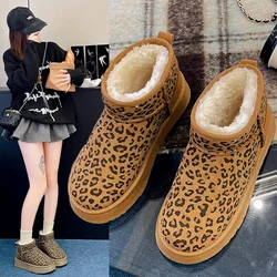 2024 Women's Simple Thick Soled Shoes New High Quality Snow Boots Leopard Pattern Daily Boots Hot Selling Round Head Ankle Boots