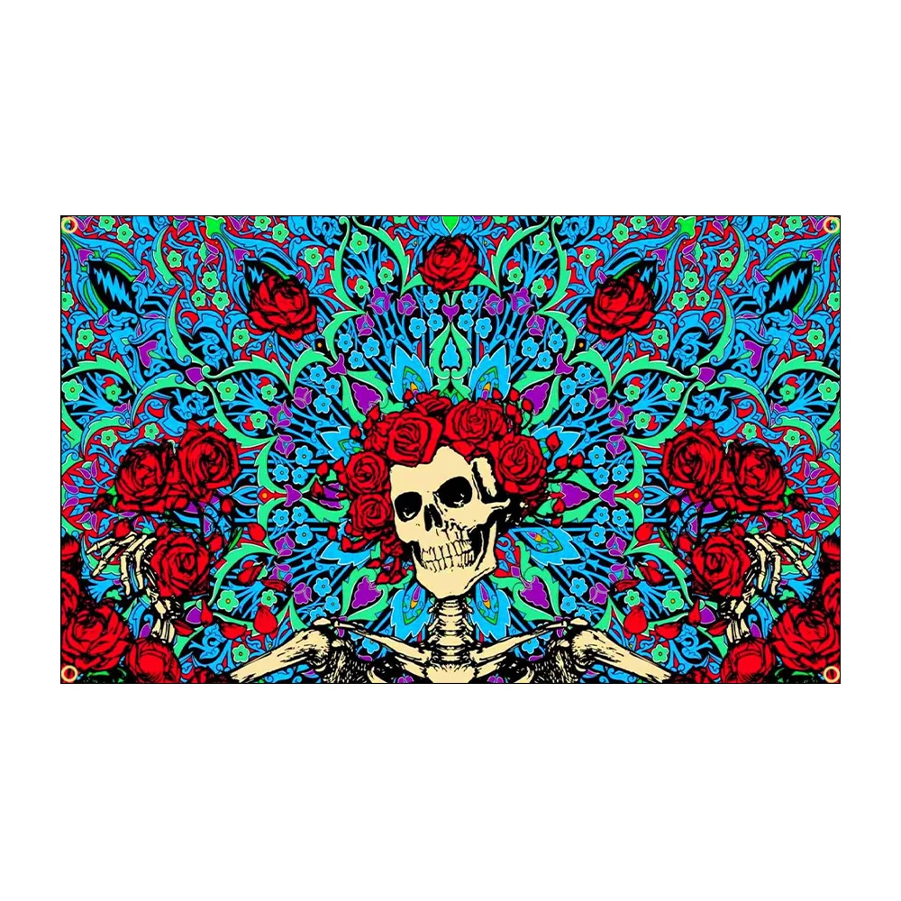 90X150CM 3X5Ft G-Grateful D-Deads Flag Psychedelic Rock Skull American Psychedelic Rock Band For Decoration