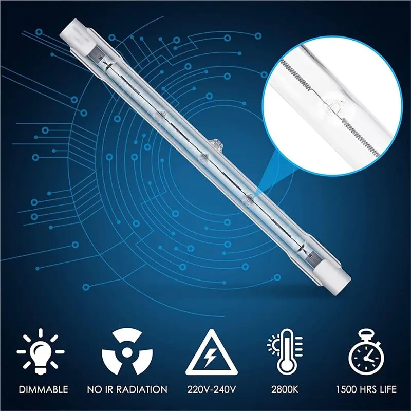 A01F-R7S 300W 118 Mm Halogen Bulbs, 6Pcs Dimmable Halogen Rod,J Type For Work Lights, Security Lights, Floor Lamps