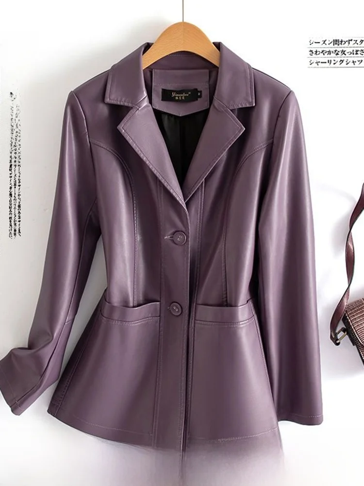 

Ning Genuine Leather Jacket Women's Short Style Korean Fit Sheepskin Suit Jacket Large Size Mommy Small Western Coat