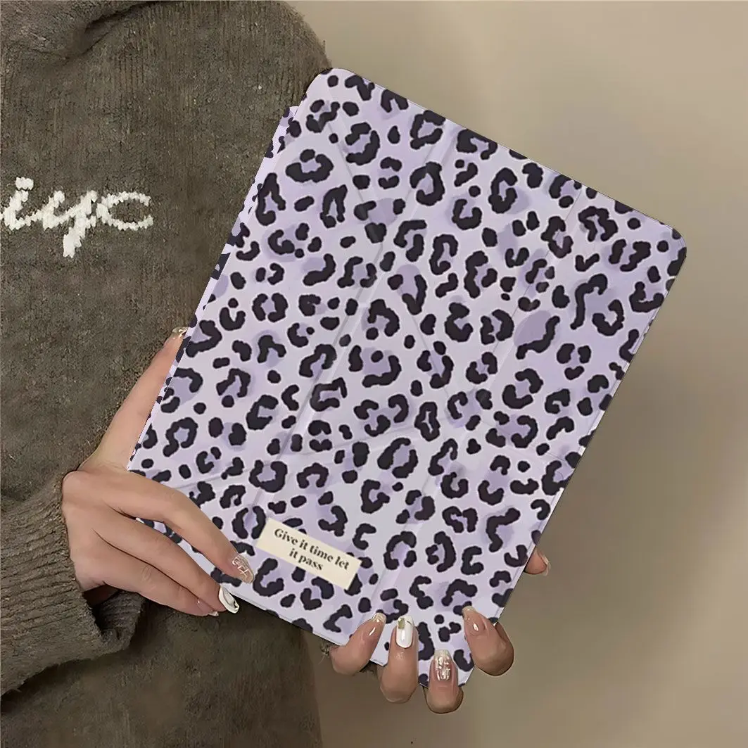 Purple Leopard Print Star Y-Shaped Triple Fold For iPad 2025 Protective Cover For iPad Pro 2022 12.9in Air7 10th 11th M4 M5 Case