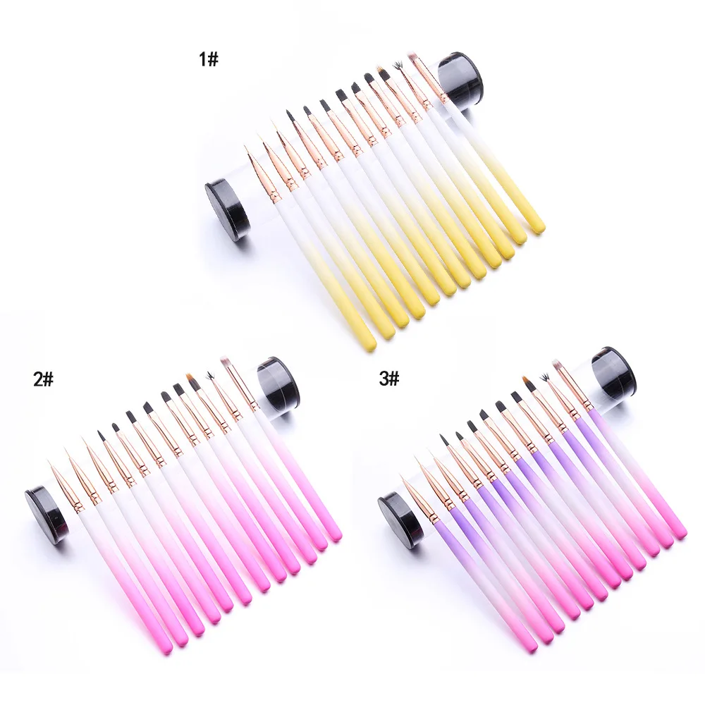 ชุดแปรงทำเล็บมืออาชีพ 12 ชิ้นอเนกประสงค์ - แปรงไลเนอร์สำหรับงานละเอียด ต่อเล็บอะคริลิค เจล ทำเล็บ DIY