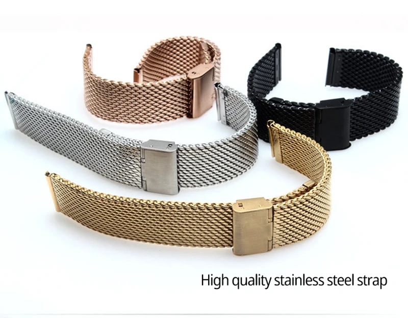 SACOSDING 316L 스테인리스 스틸 시계 메쉬 스트랩, 안전 버클, 솔리드 시계 스트랩, 고품질 메쉬 벨트, 18mm, 20mm, 22mm, 블랙