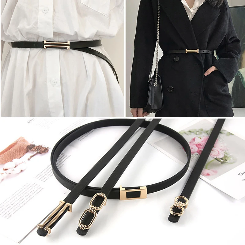 Adjustable PU Leather Metal Buckle Women Thin Belt Waist Strap Ladies Trouser Dress Decoration Personality Fashion New Waistband