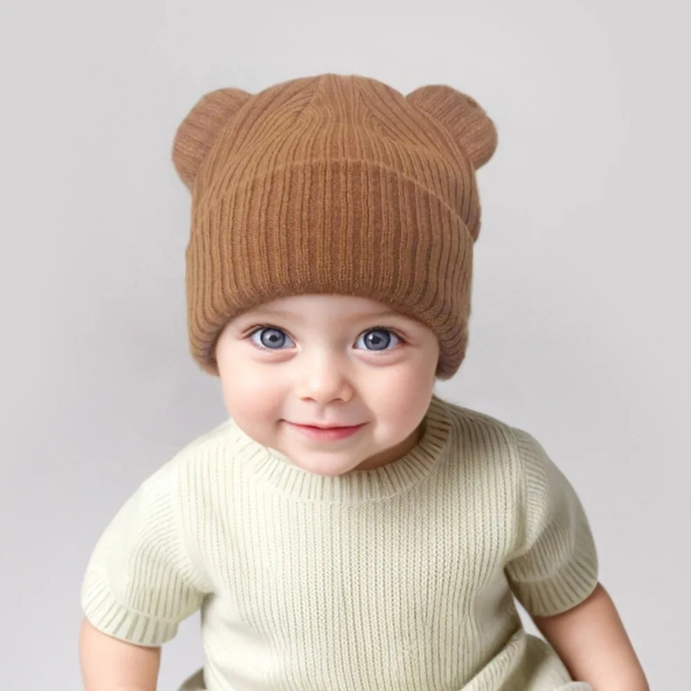 

New Warm Knitted Hat Windproof Solid Color Beanies Cap High Elasticity Cold Proof Pullover Cap Baby