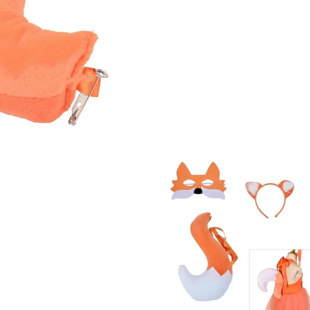

652F Foxes Tail and Ears Set Faux Tail Set Ears Headband Long Tail Furry Tail Ear Headband Hair Hoop