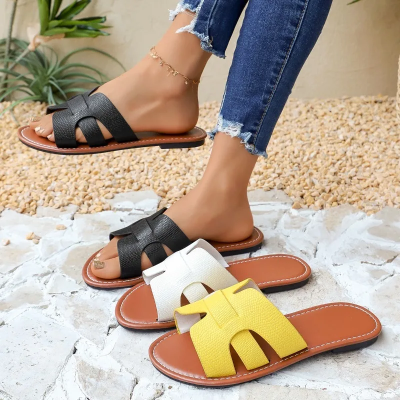 

White Flat Slippers for Women Open Heel Sandals Beach Shoes Casual Women Shoes Suitable for Indoor and Outdoor Wear Slides Women