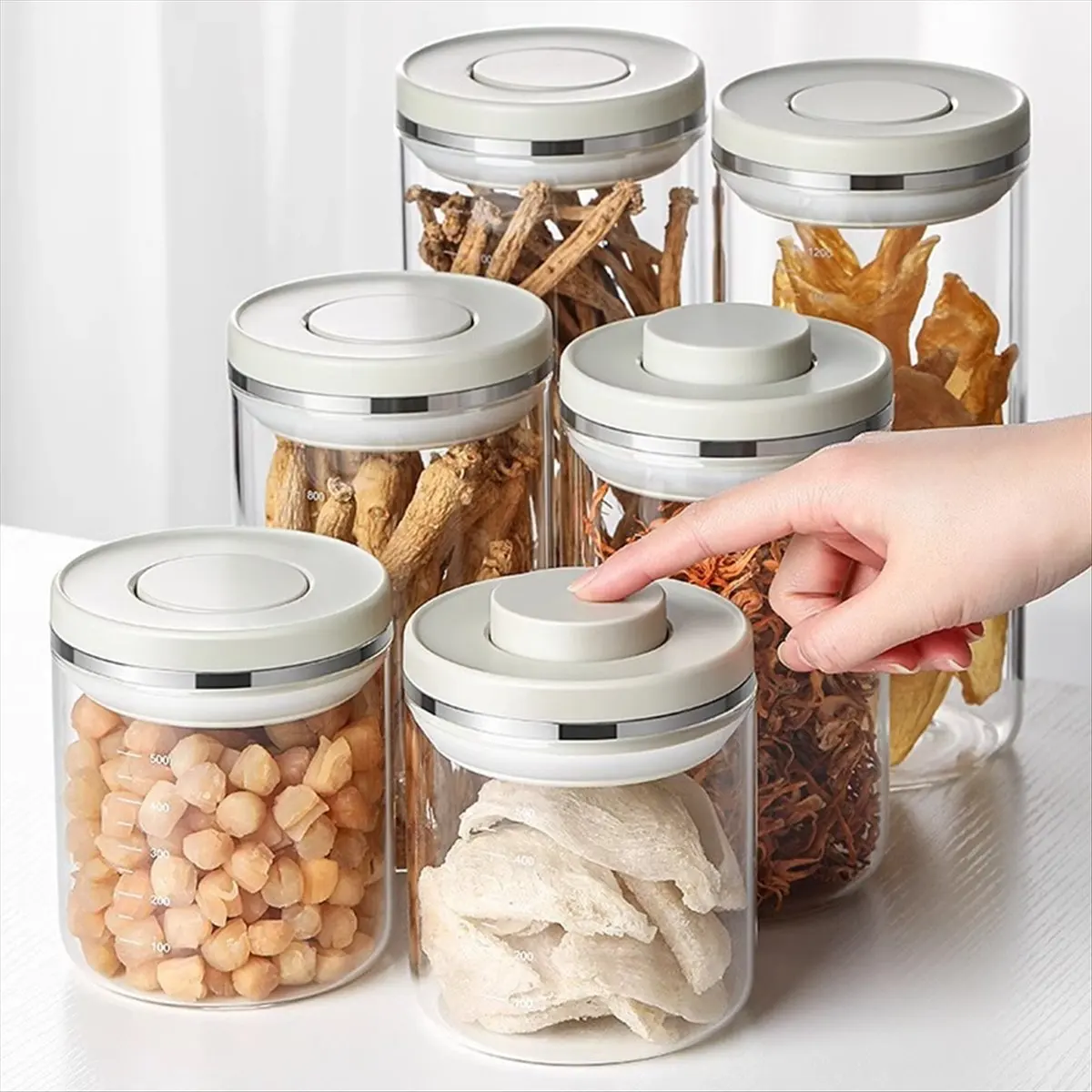 feelfeel Press-type sealed tank high borosilicate glass storage tank Airtight Round Canister Set M